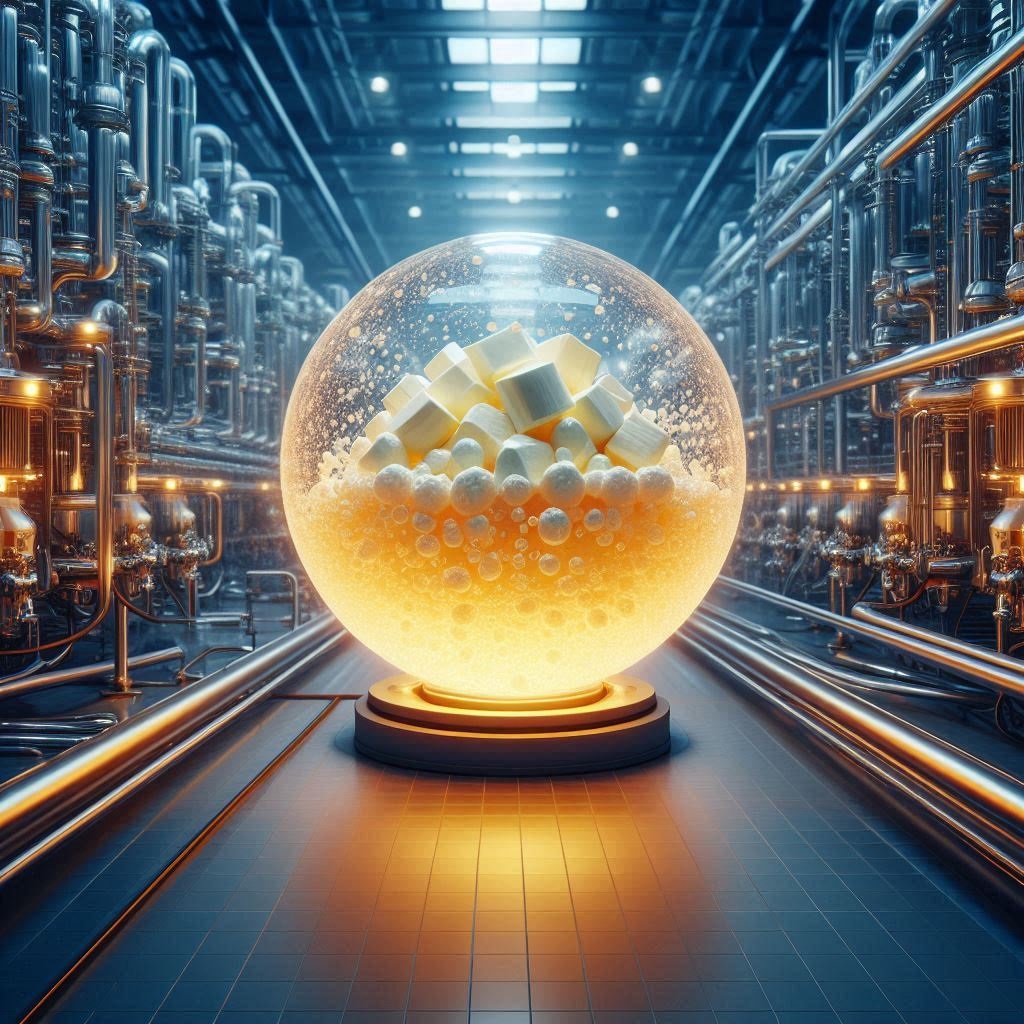 AI image of a factory transforming air and carbon dioxide into butter.